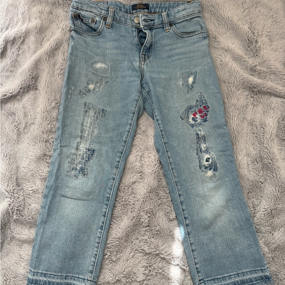 Hudson Jeans Light Blue Distressed Cropped Jeans